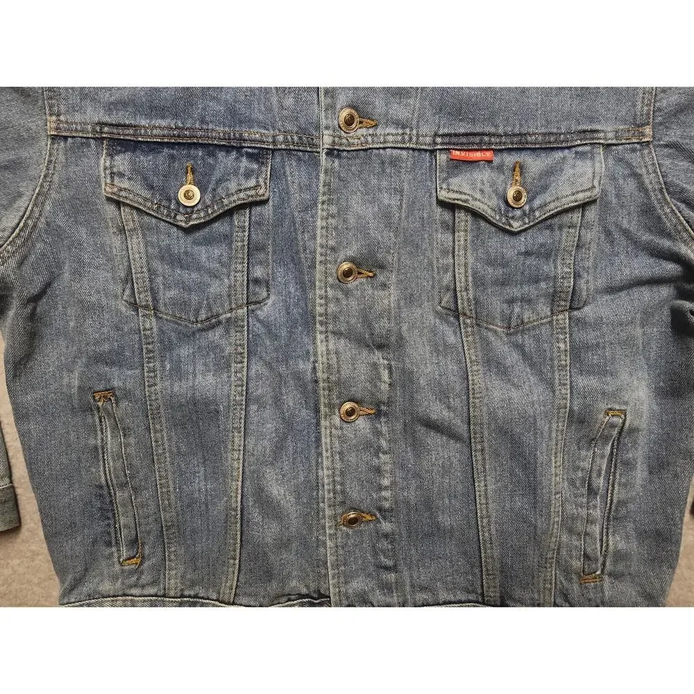 Invisible Denim Jacket Mens Small Light Wash Blue Button Front Trucker